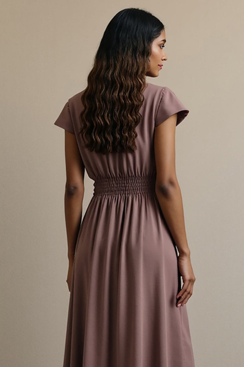 Load image into Gallery viewer, A Line Grey Purple Notched Lapel Maxi Work Dress with Sleeves
