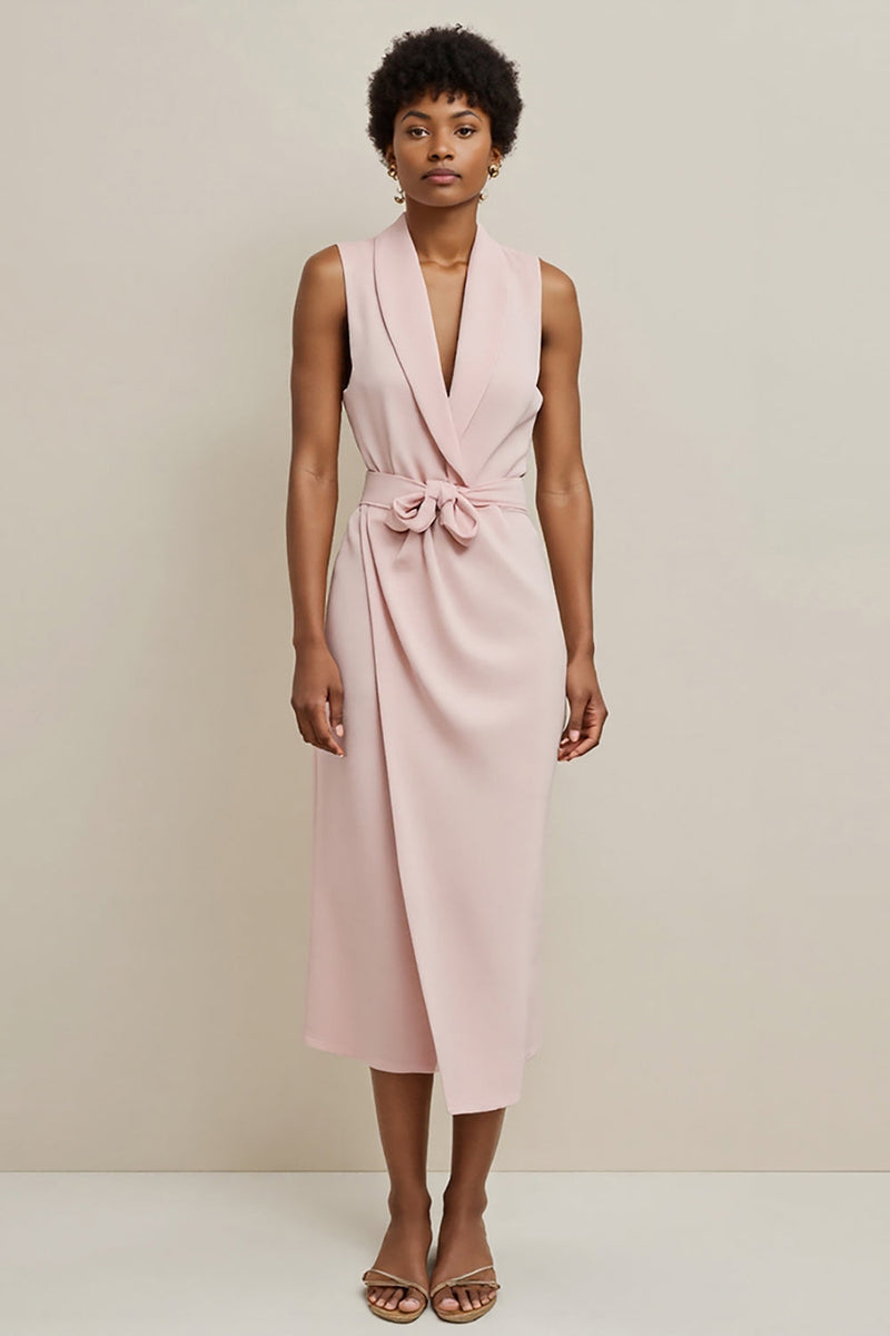 Load image into Gallery viewer, Pink Shawl Lapel Pencil Maxi Work Dress with Sash