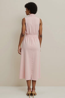 Pink Shawl Lapel Pencil Maxi Work Dress with Sash
