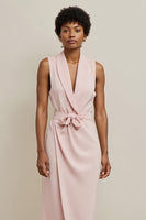 Load image into Gallery viewer, Pink Shawl Lapel Pencil Maxi Work Dress with Sash