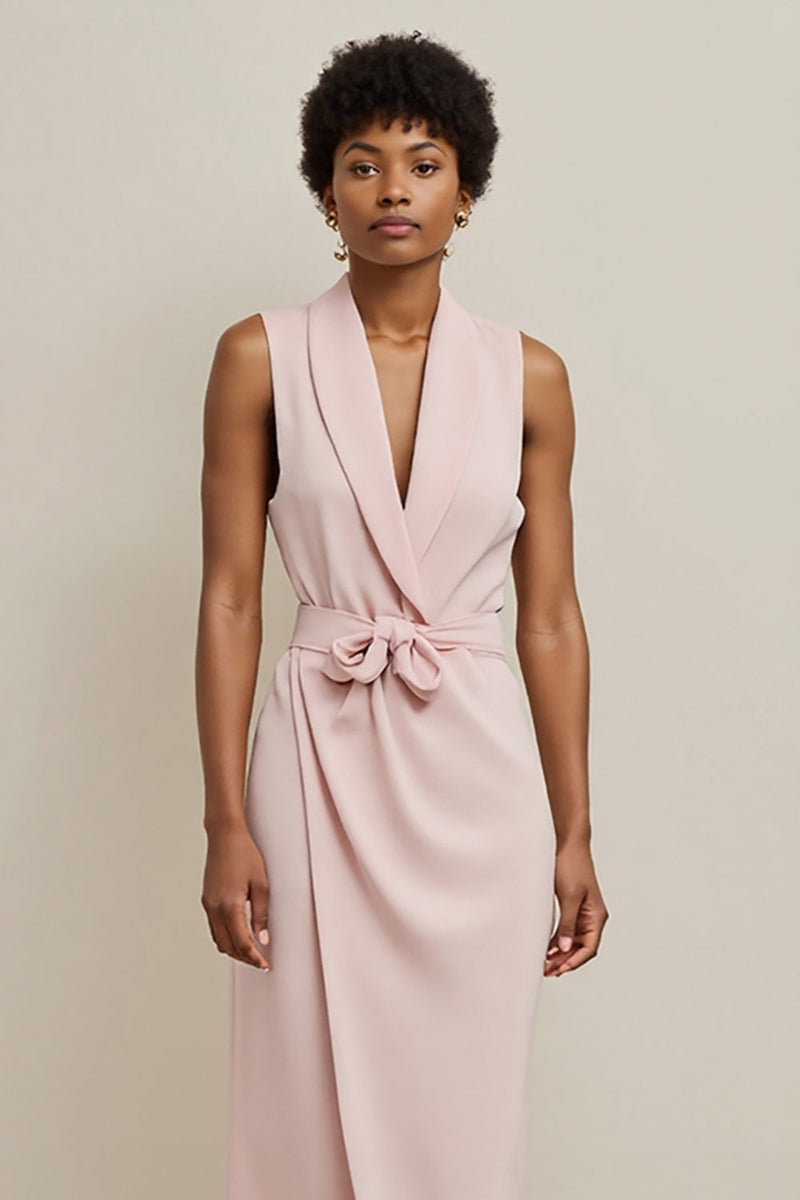 Load image into Gallery viewer, Pink Shawl Lapel Pencil Maxi Work Dress with Sash