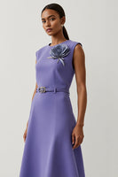 Load image into Gallery viewer, A Line Purple Floral Maxi Satin Work Dress with Belt