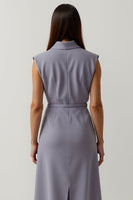 Load image into Gallery viewer, Grey A Line Peak Lapel Purple Floral Satin Midi Blazer Dress