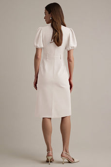 Ivory Short Sleeves A Line Midi Notched Lapel Blazer Dress with Belt