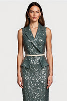 Load image into Gallery viewer, Sparkly Notched Lapel Grey Green Midi Sequin Holiday Party Dress