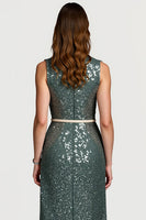Load image into Gallery viewer, Sparkly Notched Lapel Grey Green Midi Sequin Holiday Party Dress