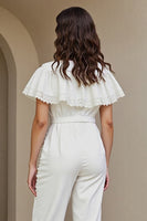 Load image into Gallery viewer, Round Neck White Work Jumpsuits with Lace