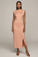 Load image into Gallery viewer, Blush Round Neck Pencil Maxi Satin Work Dress with Slit