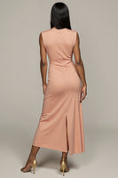 Load image into Gallery viewer, Blush Round Neck Pencil Maxi Satin Work Dress with Slit