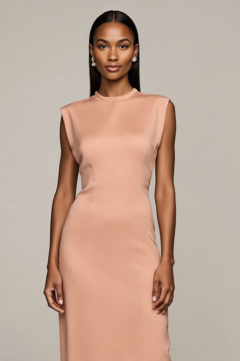 Load image into Gallery viewer, Blush Round Neck Pencil Maxi Satin Work Dress with Slit