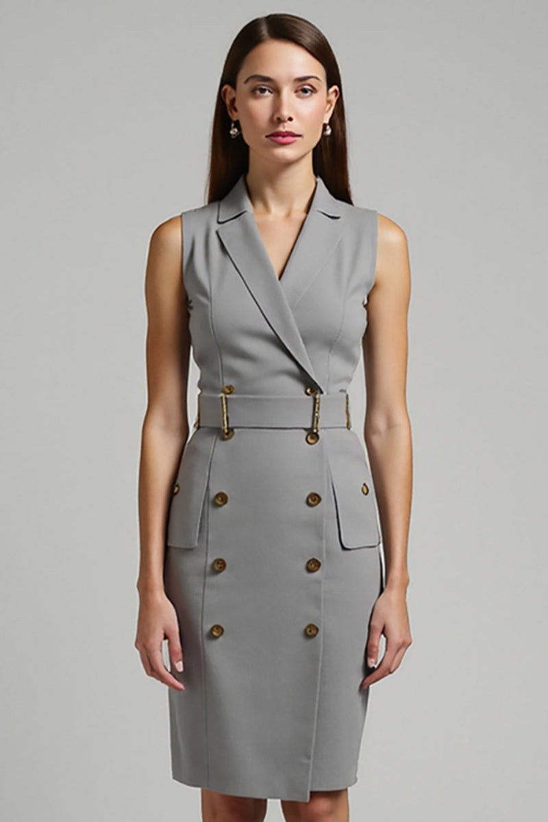 Load image into Gallery viewer, Grey Notched Lapel Pencil Short Blazer Dress with Belt