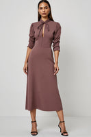 Load image into Gallery viewer, Long Sleeves Grey Purple Pencil Maxi Work Dress with Sash