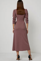 Load image into Gallery viewer, Long Sleeves Grey Purple Pencil Maxi Work Dress with Sash
