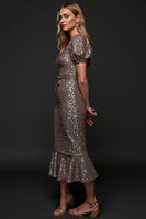 Load image into Gallery viewer, Sparkly Sequin Dark Grey Midi Holiday Party Dress with Sash