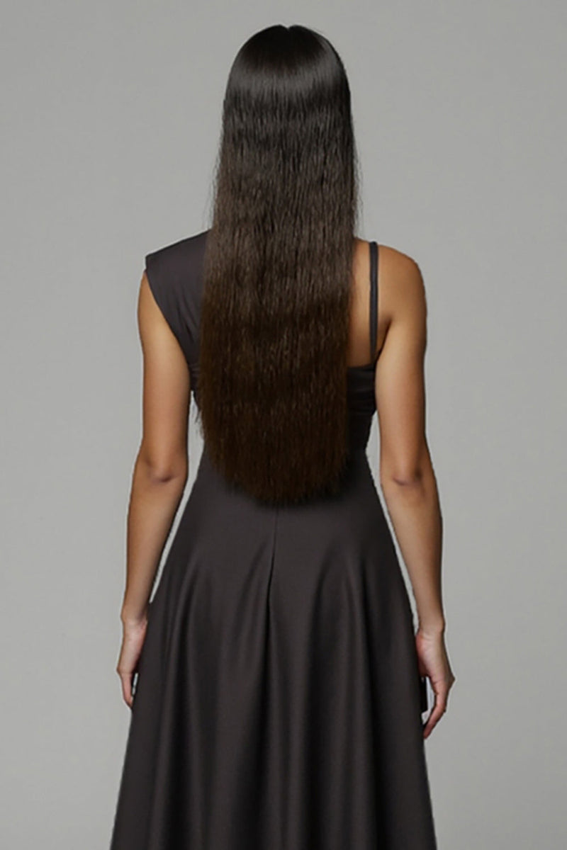 Load image into Gallery viewer, A Line Black One Shoulder Satin Midi Work Dress