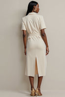 Load image into Gallery viewer, Notched Lapel Ivory Pencil Midi Blazer Dress