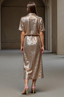 Load image into Gallery viewer, Sparkly 2 Piece Champagne Sequin Long Holiday Party Dress