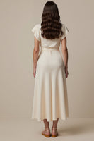 Load image into Gallery viewer, Ivory High Neck Short Sleeves Maxi Work Dress