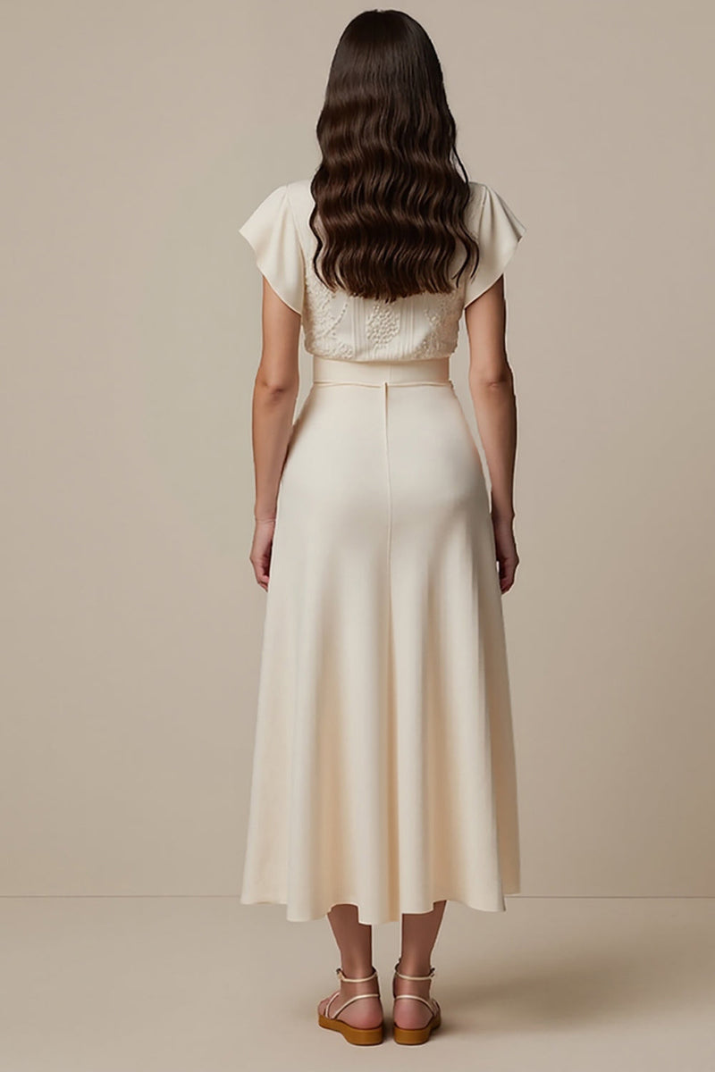 Load image into Gallery viewer, Ivory High Neck Short Sleeves Maxi Work Dress