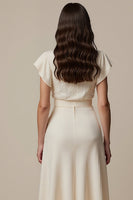 Load image into Gallery viewer, Ivory High Neck Short Sleeves Maxi Work Dress