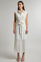 Load image into Gallery viewer, Sheath Ivory Maxi Shirt Dress with Sash
