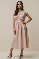 Load image into Gallery viewer, A Line V-Neck Blush Maxi Work Dress with Belt
