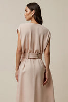 Load image into Gallery viewer, A Line V-Neck Blush Maxi Work Dress with Belt