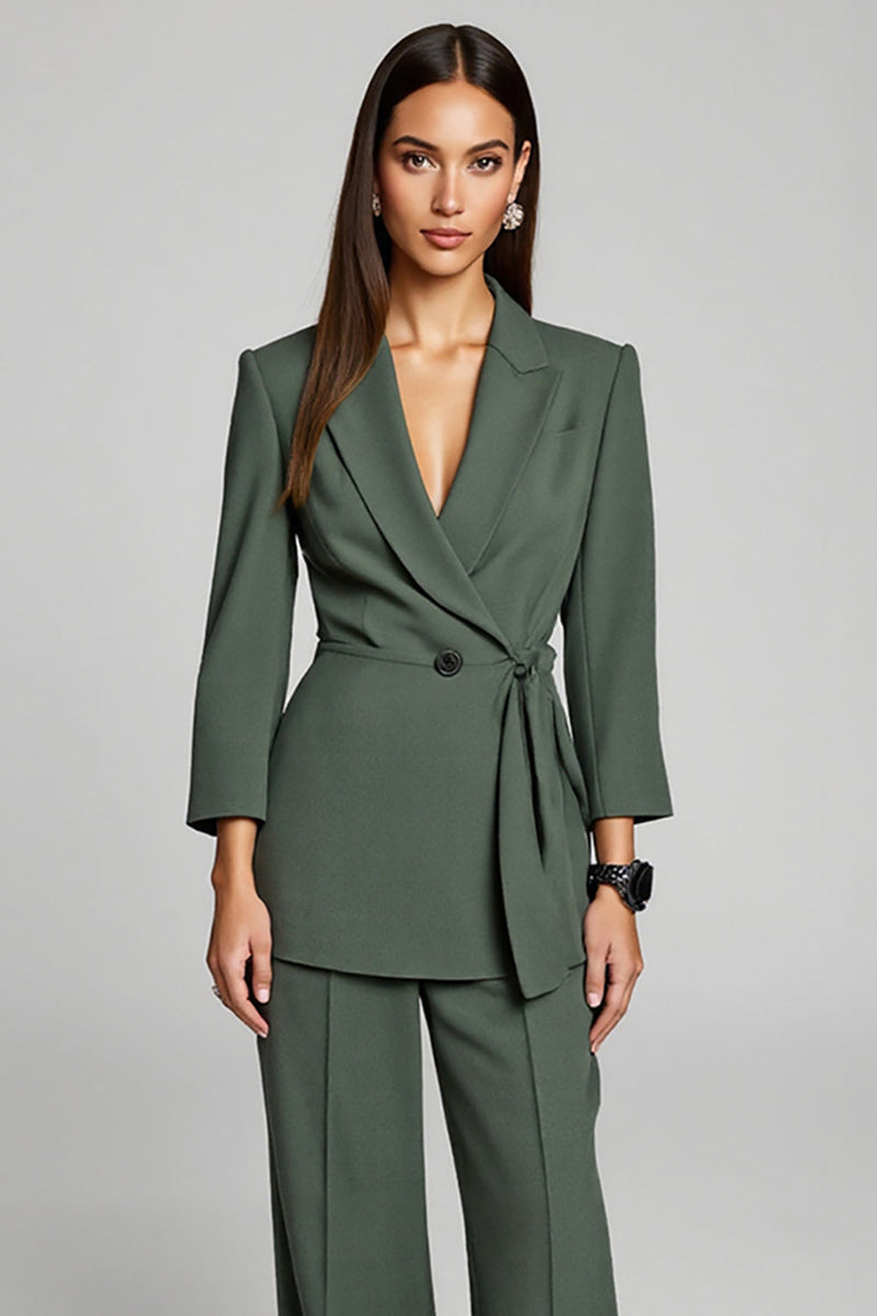 Load image into Gallery viewer, Peak Lapel 2 Piece Dark Green Business Suits with Sash