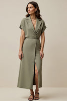 Load image into Gallery viewer, A Line Grey Green Notched Lapel Maxi Blazer Dress with Slit