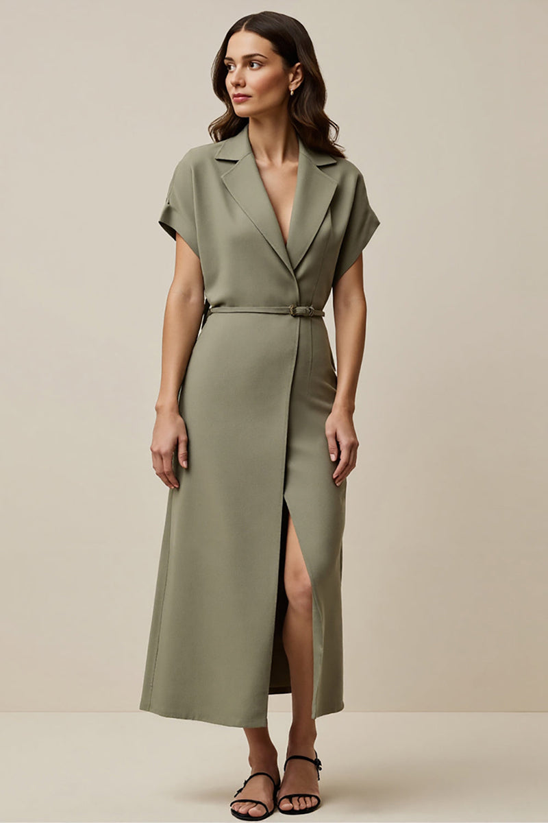 Load image into Gallery viewer, A Line Grey Green Notched Lapel Maxi Blazer Dress with Slit