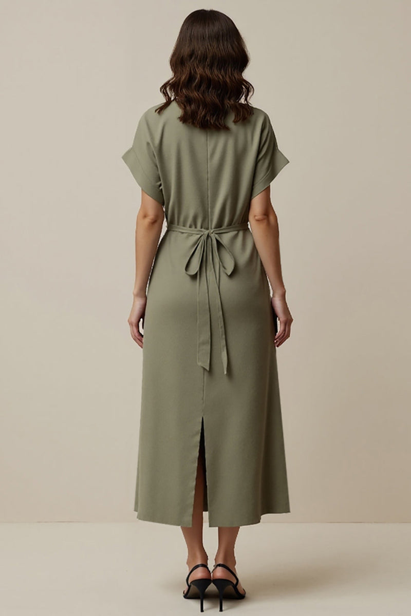 Load image into Gallery viewer, A Line Grey Green Notched Lapel Maxi Blazer Dress with Slit