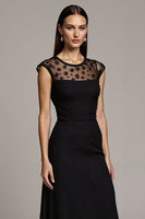 Load image into Gallery viewer, Black Illusion Cap Sleeves Neck Maxi Work Dress with Lace