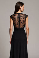 Load image into Gallery viewer, Black Illusion Cap Sleeves Neck Maxi Work Dress with Lace