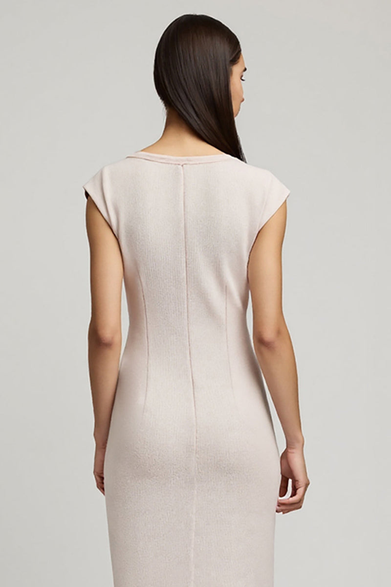 Load image into Gallery viewer, Pencil Light Pink Cap Sleeves Midi Work Dress with Slit