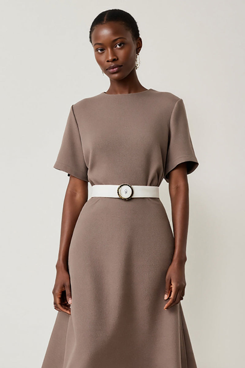Load image into Gallery viewer, Grey A Line Short Sleeves Midi Work Dress with Belt