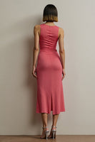 Load image into Gallery viewer, Elegant Red Round Neck Pencil Midi Work Dress