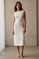 Load image into Gallery viewer, Simple Ivory Pencil Bateau Neck Midi Work Dress