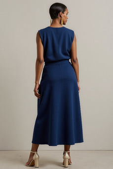 Navy A Line Round Neck Maxi Work Dress