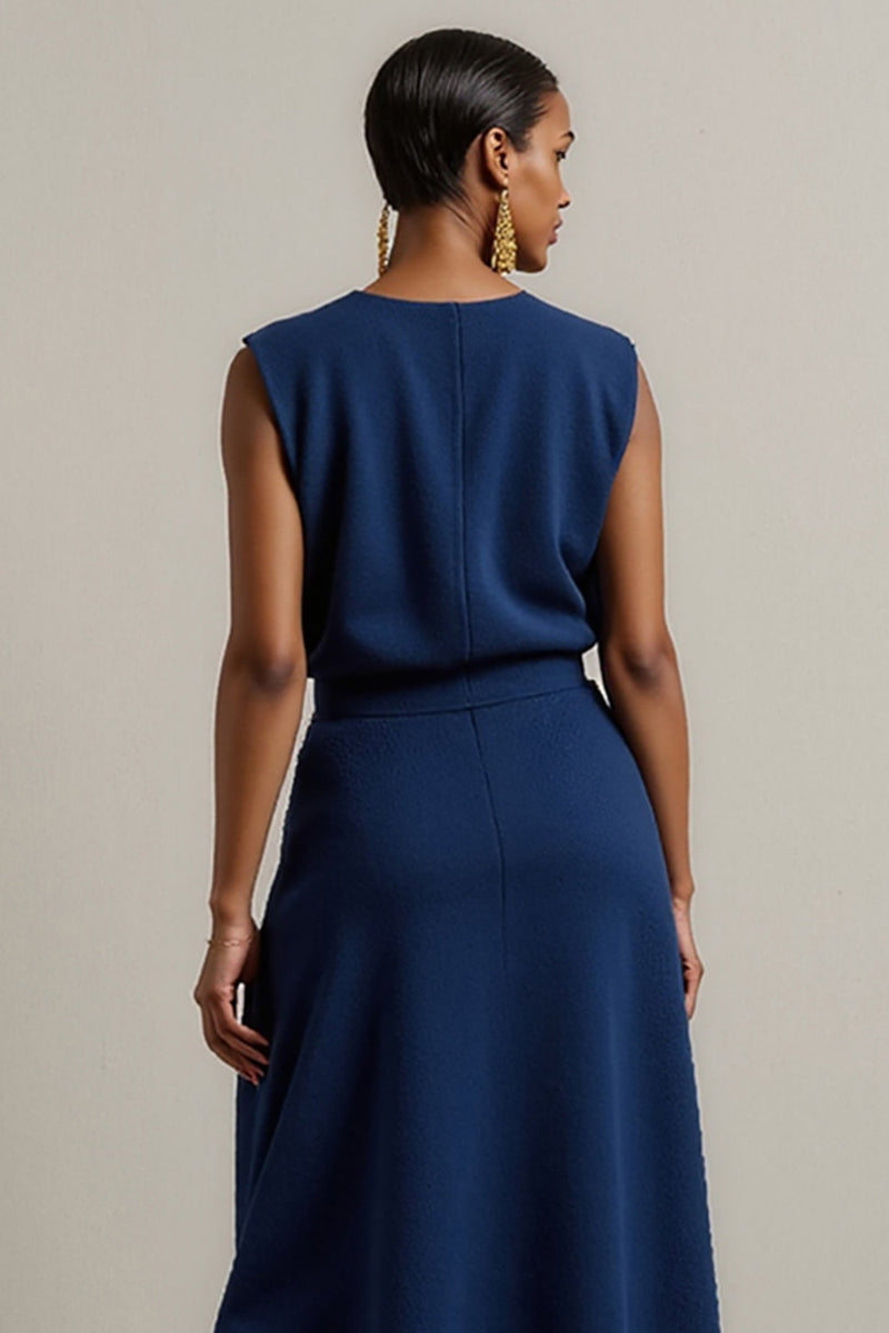Load image into Gallery viewer, Navy A Line Round Neck Maxi Work Dress