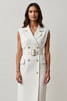 Load image into Gallery viewer, White Notched Lapel Pencil Midi Work Blazer Dress with Belt