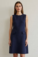 Load image into Gallery viewer, Simple Navy Pencil Round Neck Short Work Dress
