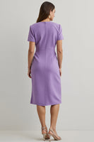 Load image into Gallery viewer, Purple Pencil Round Neck Midi Work Dress with Short Sleeves
