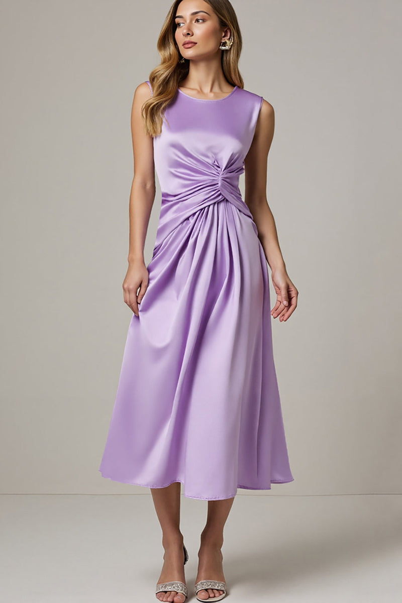 Load image into Gallery viewer, Purple Satin A Line Ruched Maxi Work Dress