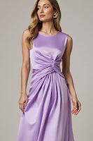 Load image into Gallery viewer, Purple Satin A Line Ruched Maxi Work Dress