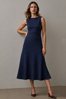 Load image into Gallery viewer, Simple Navy A Line Bateau Neck Maxi Work Dress