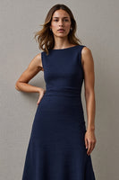 Load image into Gallery viewer, Simple Navy A Line Bateau Neck Maxi Work Dress