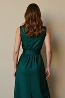 Load image into Gallery viewer, Dark Green Satin Round Neck Maxi Work Dress with Pockets