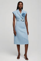 Load image into Gallery viewer, Floral Light Blue Notched Lapel Midi Blazer Dress with Belt