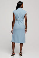 Load image into Gallery viewer, Floral Light Blue Notched Lapel Midi Blazer Dress with Belt