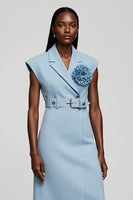 Load image into Gallery viewer, Floral Light Blue Notched Lapel Midi Blazer Dress with Belt